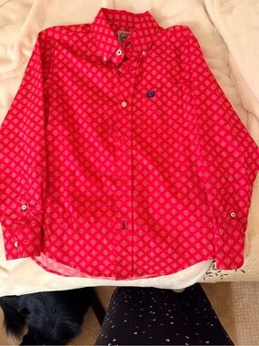 Cinch youth S Red Button-Down Shirt with Subtle Pattern